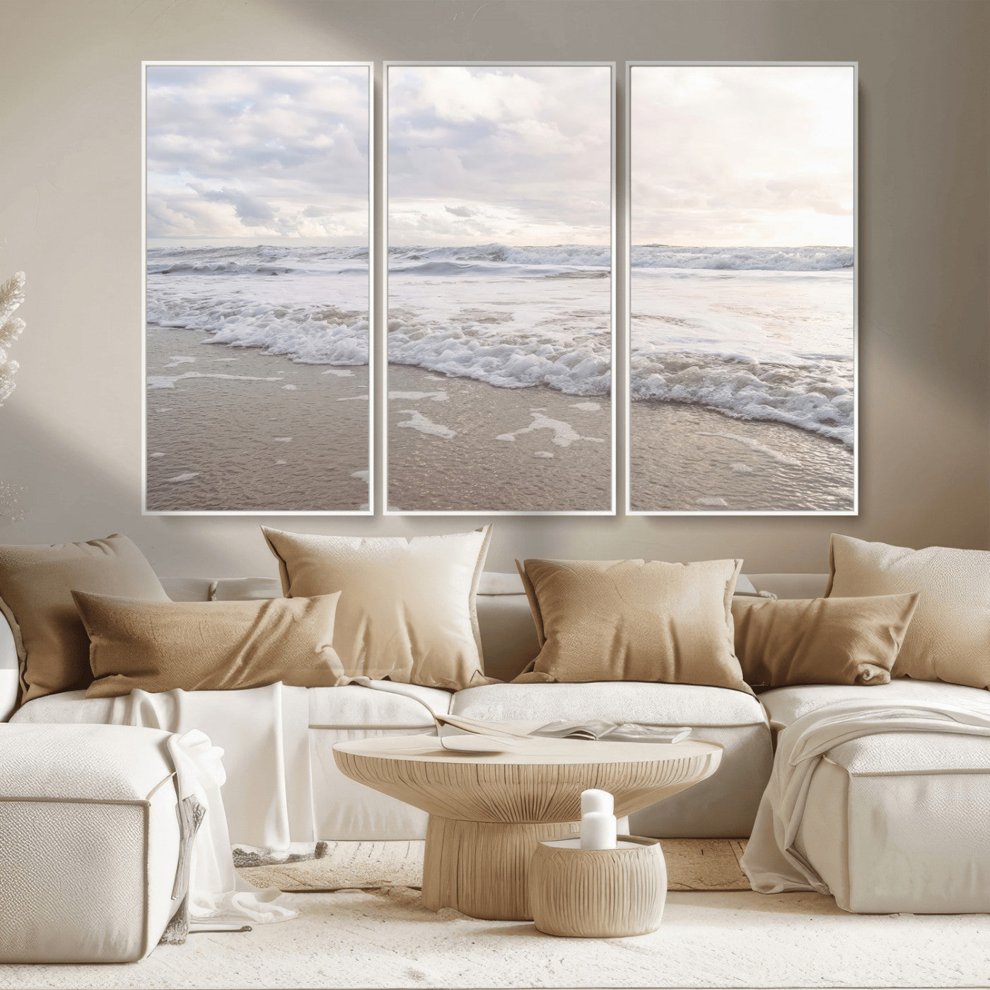 70596264-MGV-CV-36X24-Ocean Waves Wall Art Canvas Print, Framed Coastal Shoreline Art Picture Print, Sea Foam Perfect Coastal Minimalist Decor Artwork