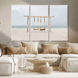 68327283-MGV-CV-36X24-Beach Swing Wall Art Canvas Print, Framed Quiet Beach Art Picture Print, Calm Shoreline Perfect Bohemian Coastal Decor Artwork