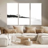 29611516-MGV-CV-36X24-Black White Beach Wall Art Canvas Print, Framed Palm Trees Art Picture Print, Monochrome Tropical Perfect Minimalist Coastal Decor