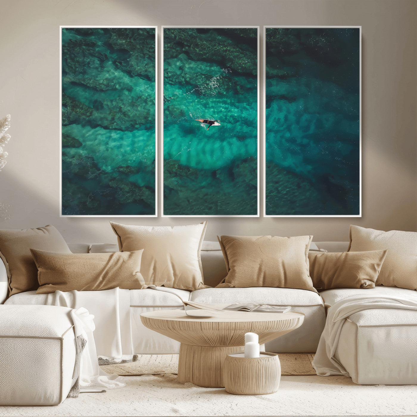 93287752-MGV-CV-36X24-Ocean Surf Wall Art Canvas Print, Framed Blue Waters Art Picture Print, Vibrant Seascape Perfect Coastal Adventure Decor Artwork