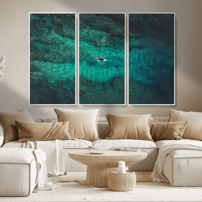 93287752-MGV-CV-36X24-Ocean Surf Wall Art Canvas Print, Framed Blue Waters Art Picture Print, Vibrant Seascape Perfect Coastal Adventure Decor Artwork