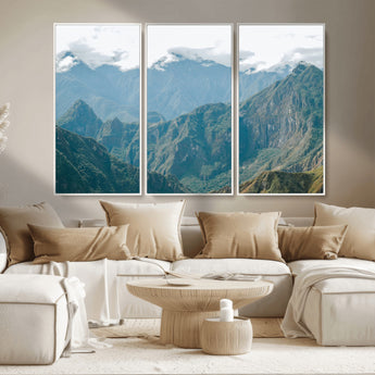 79393816-MGV-CV-36X24-Misty Mountain Wall Art Canvas Print, Framed Cloudy Andean Art Picture Print, Rugged Mountain Perfect Rustic Nature Decor Artwork