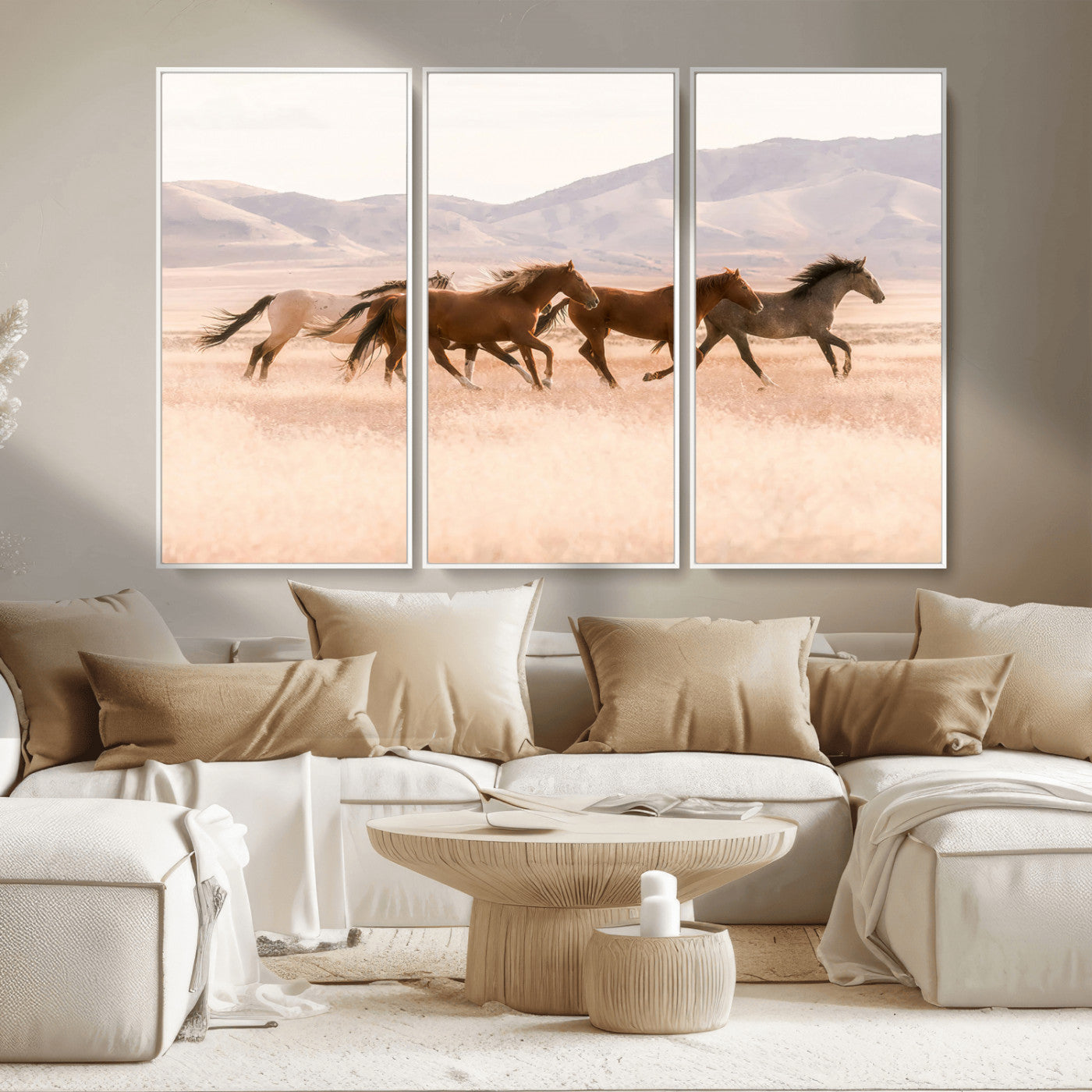 83644685-MGV-CV-36X24-Wild Horse Art Wall Art Canvas Print, Framed Rustic Western Art Picture Print, Desert Horse Scene Perfect Rustic Western Decor