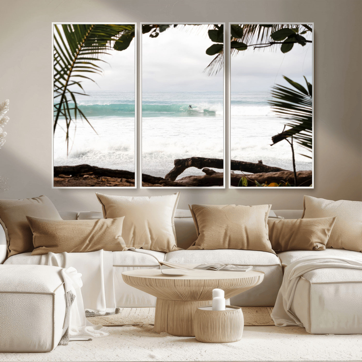 50382104-MGV-CV-36X24-Tropical Surf Wall Art Canvas Print, Framed Palm Tree View Art Picture Print, Beach House Art Perfect Boho Coastal Decor Artwork