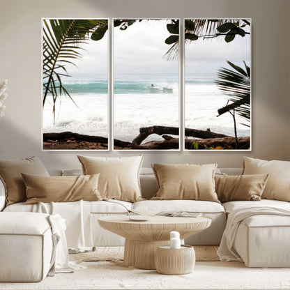 50382104-MGV-CV-36X24-Tropical Surf Wall Art Canvas Print, Framed Palm Tree View Art Picture Print, Beach House Art Perfect Boho Coastal Decor Artwork