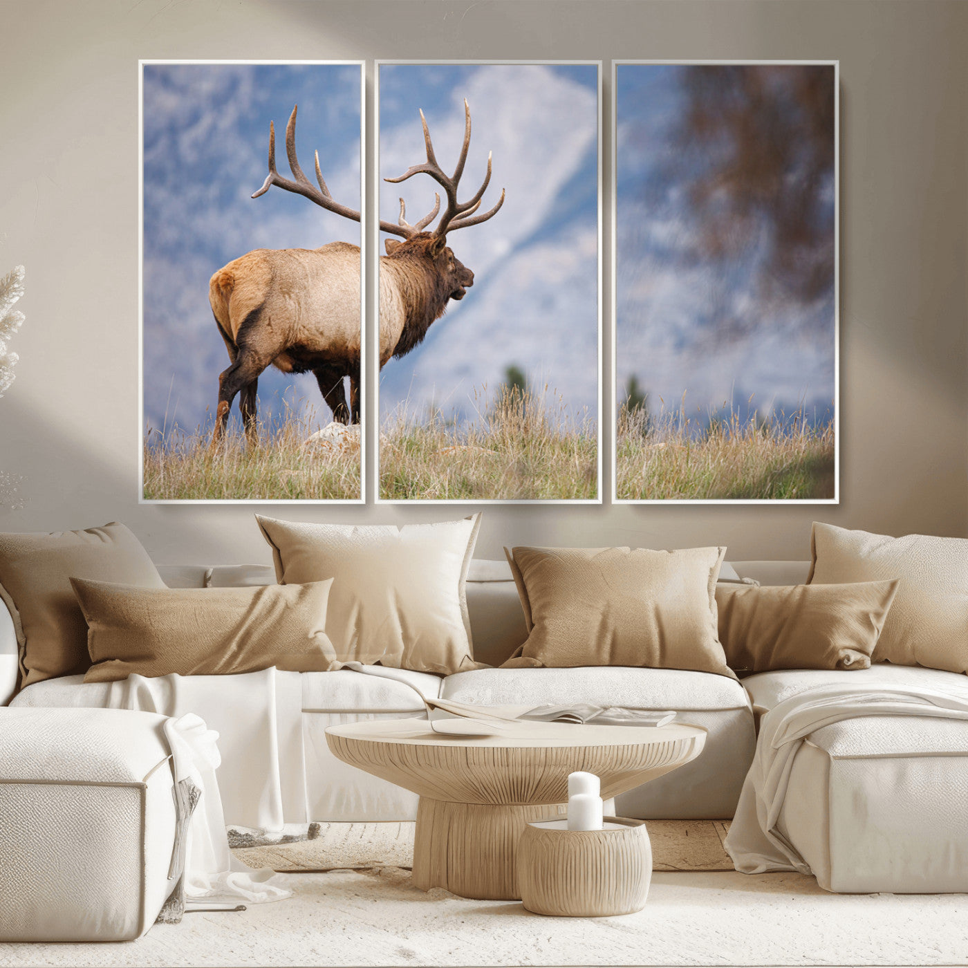 26365841-MGV-CV-36X24-Mountain Elk Art Wall Art Canvas Print, Framed Rustic Wildlife Print Art Picture Print, Lodge Style Decor Perfect Rustic Lodge