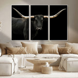 99448328-MGV-CV-36X24-Longhorn Cattle Wall Art Canvas Print, Framed Texas Ranch Art Picture Print, Western Cow Perfect Farmhouse Decor Artwork