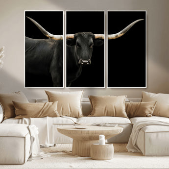 99448328-MGV-CV-36X24-Longhorn Cattle Wall Art Canvas Print, Framed Texas Ranch Art Picture Print, Western Cow Perfect Farmhouse Decor Artwork