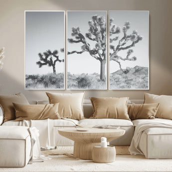 29996209-MGV-CV-36X24-Joshua Tree Art Wall Art Canvas Print, Framed Black White Landscape Art Picture Print, Desert Tree Decor Perfect Southwestern Boho