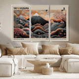 55739266-MGV-CV-36X24-Japanese Wall Art Print – Abstract Yayoi Kusama Inspired Dotted Landscape Poster, Surreal Oriental Mountain and Cherry Blossom