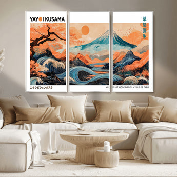 88785870-MGV-CV-36X24-Japanese Great Wave & Mt Fuji Wall Art – Ukiyo e Style Landscape Print with Flowing River, Autumn Mountain Poster, Oriental Asian