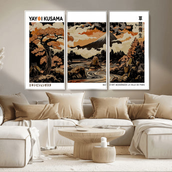 96372548-MGV-CV-36X24-Japanese Landscape Wall Art Print – Mt. Fuji Poster with Bonsai Tree & River, Ukiyo-e Inspired Modern Japanese Artwork, Autumn
