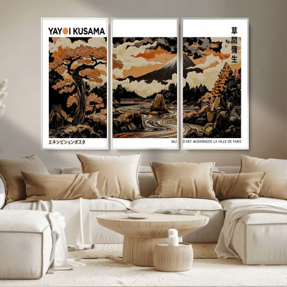 96372548-MGV-CV-36X24-Japanese Landscape Wall Art Print – Mt. Fuji Poster with Bonsai Tree & River, Ukiyo-e Inspired Modern Japanese Artwork, Autumn