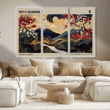 54967195-MGV-CV-36X24-Mount Fuji Wall Art – Japanese Cherry Blossom Abstract Canvas Print, Navy Gold Landscape Painting, Oriental Luxury Home Decor