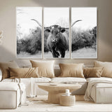 97280319-MGV-CV-36X24-Longhorn Photography Wall Art Canvas Print, Framed Western Cow Decor Art Picture Print, Texas Ranch Style Perfect Rustic Farmhouse