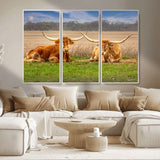 97244565-MGV-CV-36X24-Longhorn Duo Wall Art Canvas Print, Framed Cozy Ranch Vibes Art Picture Print, Western Ranch Decor Perfect Rustic Farmhouse Decor