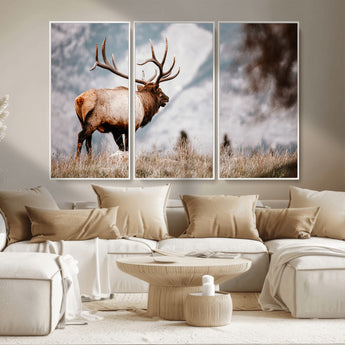 70489411-MGV-CV-36X24-Elk Photography Wall Art Canvas Print, Framed Mountain Wildlife Art Picture Print, Rustic Nature Decor Perfect Rustic Lodge Decor