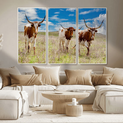 58099948-MGV-CV-36X24-Texas Longhorn Wall Art Canvas Print, Framed Western Decor Art Picture Print, Rustic Farmhouse Perfect Western Farmhouse Decor
