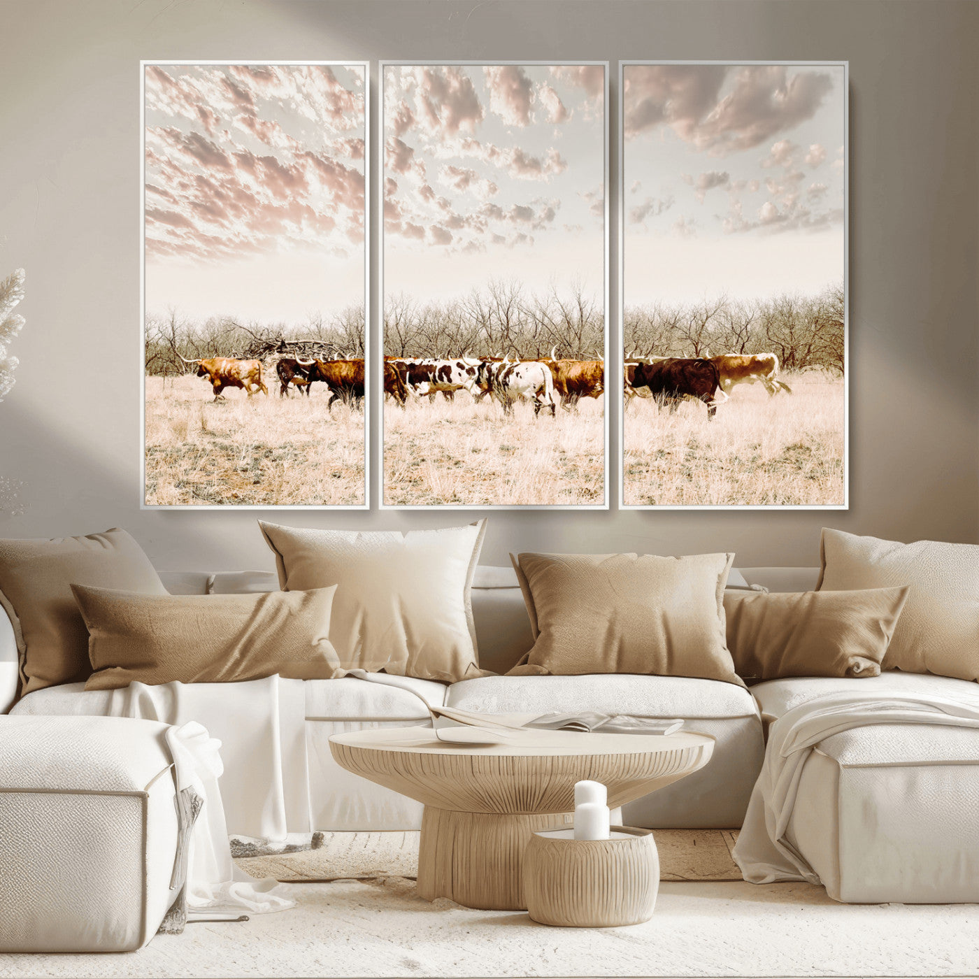 57389417-MGV-CV-36X24-Cow Herd Photography Wall Art Canvas Print, Framed Rustic Farmhouse Decor Art Picture Print, Western Ranch Style Perfect Rustic