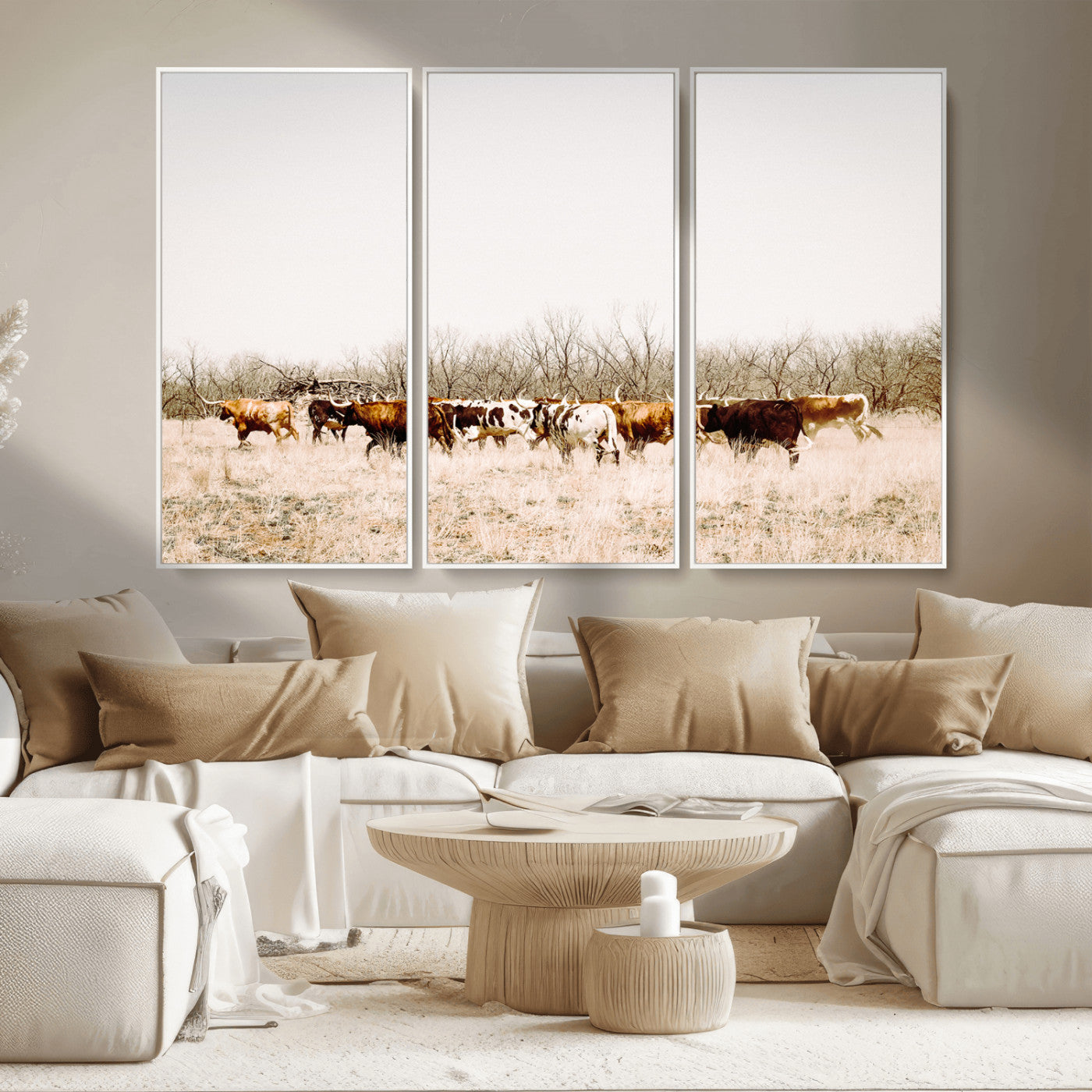 12454132-MGV-CV-36X24-Cow Herd Photography Wall Art Canvas Print, Framed Rustic Farmhouse Decor Art Picture Print, Western Ranch Style Perfect Rustic