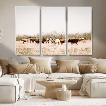 12454132-MGV-CV-36X24-Cow Herd Photography Wall Art Canvas Print, Framed Rustic Farmhouse Decor Art Picture Print, Western Ranch Style Perfect Rustic