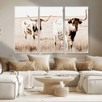 39672786-MGV-CV-36X24-Rustic Cow Scene Wall Art Canvas Print, Framed Farmhouse Style Cattle Art Picture Print, Prairie Animal Duo Perfect Rustic Western