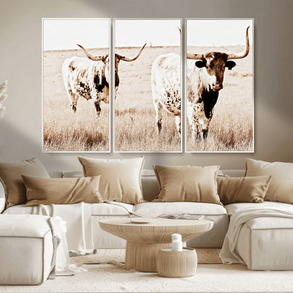 39672786-MGV-CV-36X24-Rustic Cow Scene Wall Art Canvas Print, Framed Farmhouse Style Cattle Art Picture Print, Prairie Animal Duo Perfect Rustic Western