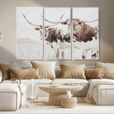 48161868-MGV-CV-36X24-Longhorn Cow Decor Wall Art Canvas Print, Framed Rustic Cattle Art Picture Print, Sepia Western Vibe Perfect Neutral Rustic