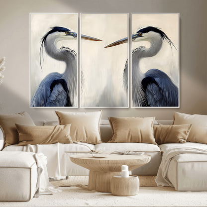 18230556-MGV-CV-36X24-Blue Heron Pair Wall Art Canvas Print, Framed Coastal Bird Theme Art Picture Print, Tranquil Wildlife Scene Perfect Coastal