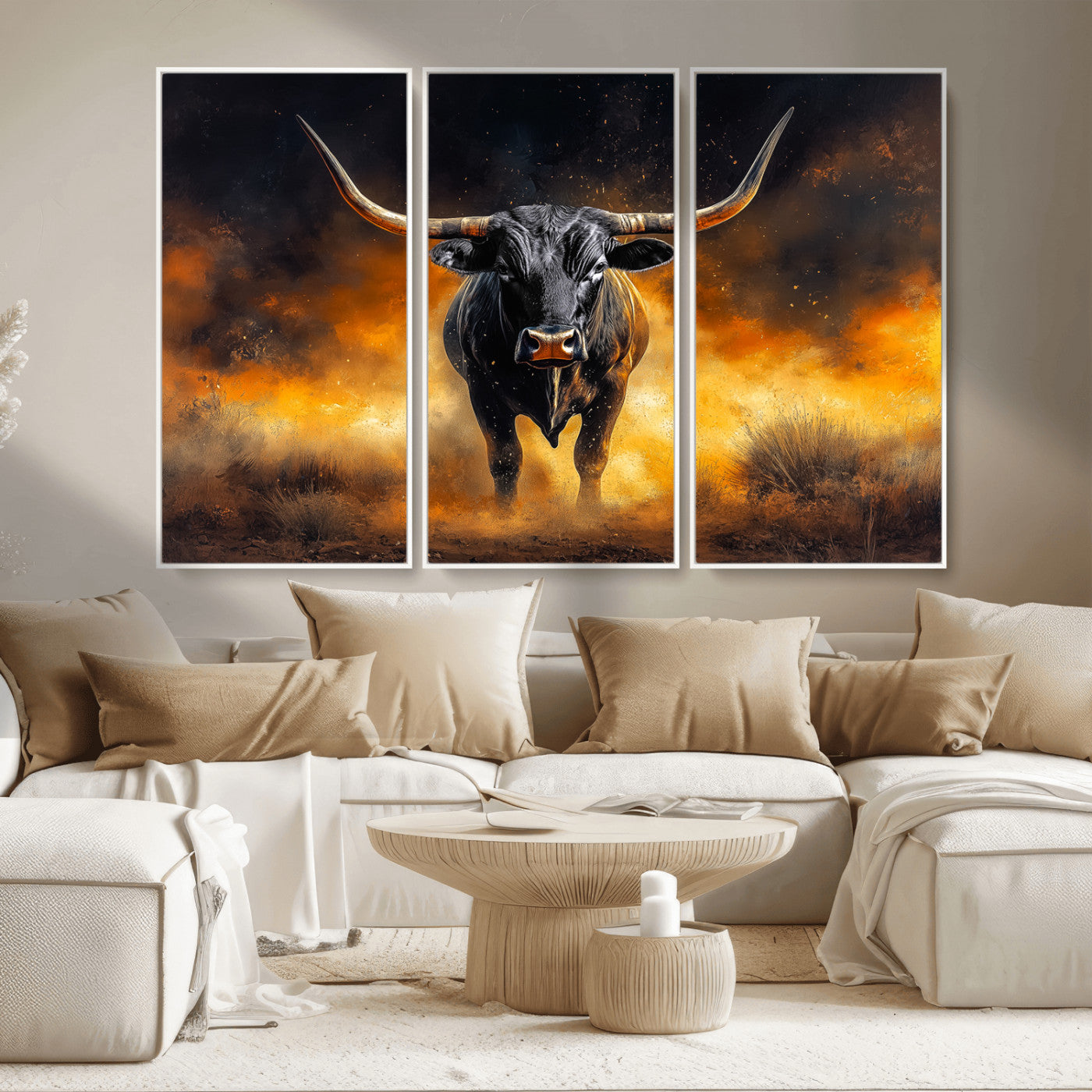 58293979-MGV-CV-36X24-Longhorn Canvas Wall Art Canvas Print, Framed Bold Bull Wall Art Art Picture Print, Western Animal Decor Perfect Western Dramatic
