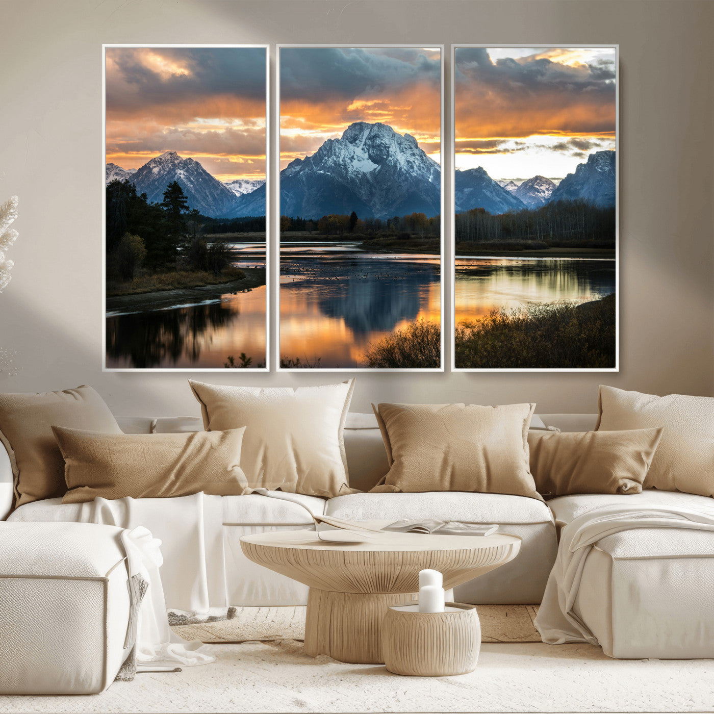 14130176-MGV-CV-36X24-Mountain Sunset Wall Art Canvas Print, Framed Alpine Wilderness Art Picture Print, Golden Hour Perfect Rustic Wilderness Decor