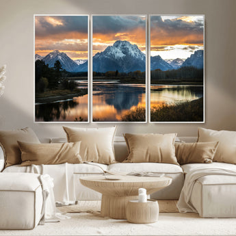 14130176-MGV-CV-36X24-Mountain Sunset Wall Art Canvas Print, Framed Alpine Wilderness Art Picture Print, Golden Hour Perfect Rustic Wilderness Decor