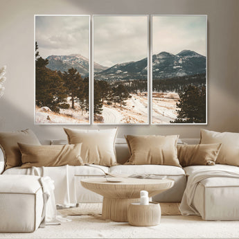 77311749-MGV-CV-36X24-Mountain Landscape Wall Art Canvas Print, Framed Snowy Peaks Art Picture Print, Alpine Aesthetic Perfect Rustic Winter Decor