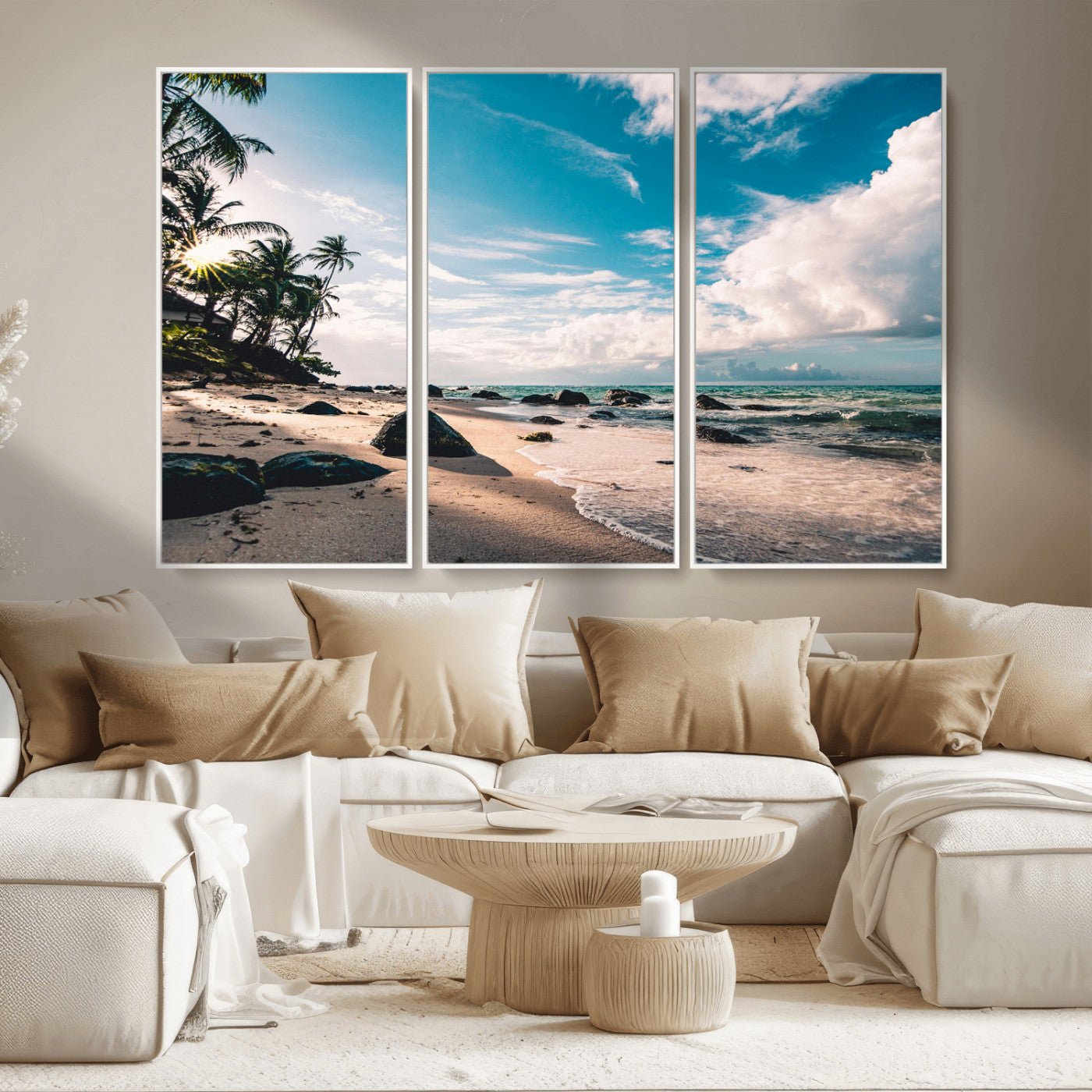 95301406-MGV-CV-36X24-Tropical Beach Wall Art Canvas Print, Framed Ocean Waves Art Picture Print, Relazxing Seascape Perfect Tropical Coastal Decor