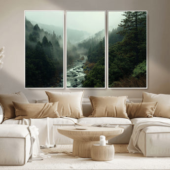 48497565-MGV-CV-36X24-Misty Forest Wall Art Canvas Print, Framed Foggy River Art Picture Print, Moody Landscape Perfect Moody Wilderness Decor Artwork