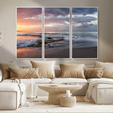 94208089-MGV-CV-36X24-Golden Hour Wall Art Canvas Print, Framed Tranquil Waves Art Picture Print, Beach Horizon Perfect Coastal Serenity Decor Artwork