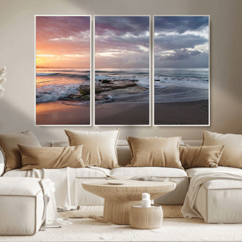 94208089-MGV-CV-36X24-Golden Hour Wall Art Canvas Print, Framed Tranquil Waves Art Picture Print, Beach Horizon Perfect Coastal Serenity Decor Artwork