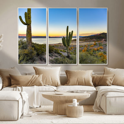 52844711-MGV-CV-36X24-Saguaro Cactus Wall Art Canvas Print, Framed Desert Sunset Art Picture Print, Southwestern Scene Perfect Southwestern Rustic Decor