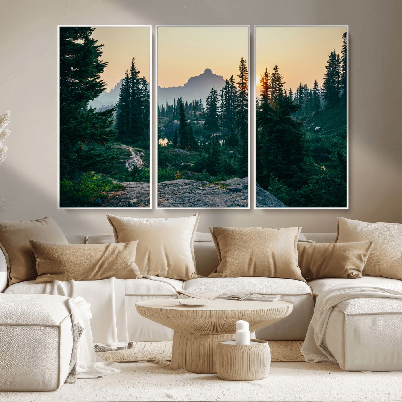 66397982-MGV-CV-36X24-Mountain Landscape Wall Art Canvas Print, Framed Forest Serenity Art Picture Print, Mountain Landscape Perfect Rustic Wilderness