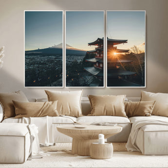 87729656-MGV-CV-36X24-Mount Fuji Wall Art Canvas Print, Framed Japan Travel Art Picture Print, Chureito Pagoda Perfect Zen Minimalism Decor Artwork
