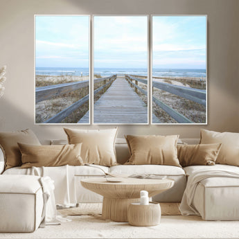 31602988-MGV-CV-36X24-Beach Boardwalk Wall Art Canvas Print, Framed Coastal Serenity Art Picture Print, Ocean View Perfect Coastal Minimalist Decor
