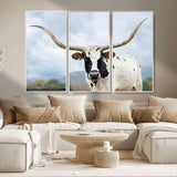 63592811-MGV-CV-36X24-Texas Longhorn Wall Art Canvas Print, Framed Western Rustic Art Picture Print, Farmhouse Decor Perfect Rustic Farmhouse Decor