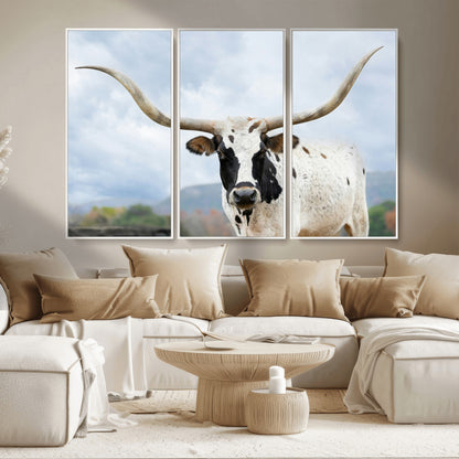 63592811-MGV-CV-36X24-Texas Longhorn Wall Art Canvas Print, Framed Western Rustic Art Picture Print, Farmhouse Decor Perfect Rustic Farmhouse Decor