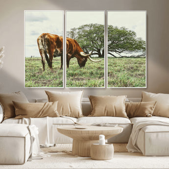 91866234-MGV-CV-36X24-Texas Longhorn Wall Art Canvas Print, Framed Rustic Ranch Art Picture Print, Western Cattle Perfect Rustic Farmhouse Decor Artwork