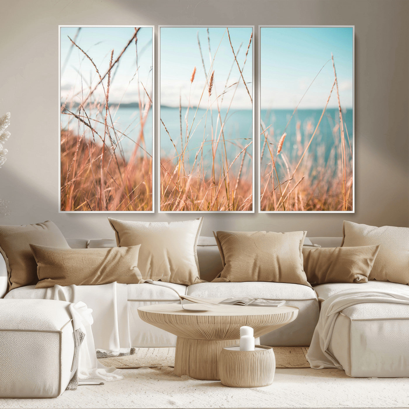36108696-MGV-CV-36X24-Coastal Grass Wall Art – Serene Ocean View Canvas Print, Beach Nature Photography Decor for Living Room, Bedroom, Office or Modern