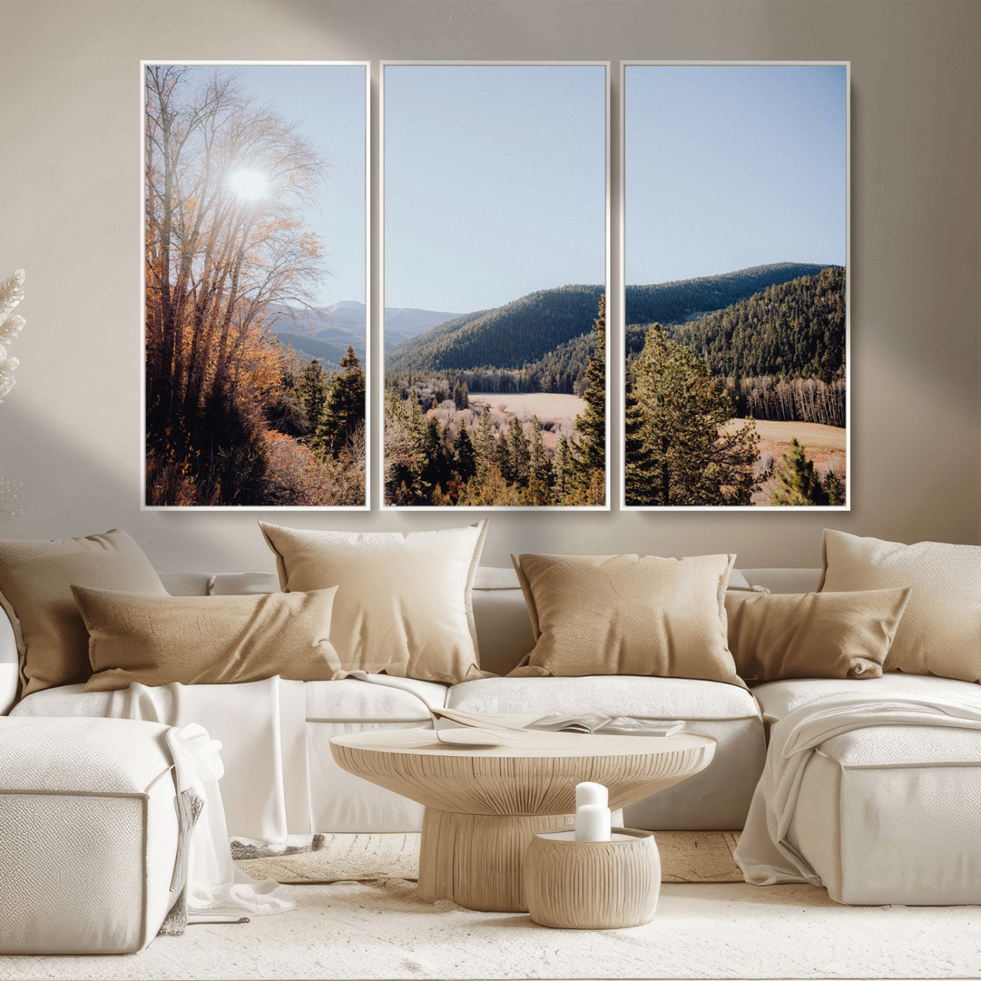 52941305-MGV-CV-36X24-Rustic Landscape Wall Art Canvas Print, Framed Serene Valley Art Picture Print, Pine Tree Horizon Perfect Rustic Cabin Decor