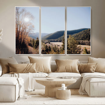 52941305-MGV-CV-36X24-Rustic Landscape Wall Art Canvas Print, Framed Serene Valley Art Picture Print, Pine Tree Horizon Perfect Rustic Cabin Decor