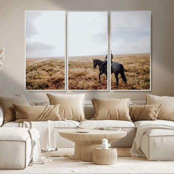 57597730-MGV-CV-36X24-Cowboy Wall Art Wall Art Canvas Print, Framed Western Canvas Art Picture Print, Rustic Ranch Scene Perfect Rustic Western Decor