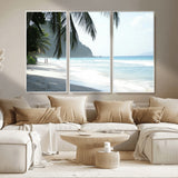 18311030-MGV-CV-36X24-Tropical Beach Wall Art Canvas Print, Framed Serene Ocean Art Picture Print, Palm Tree Shadows Perfect Tropical Coastal Decor