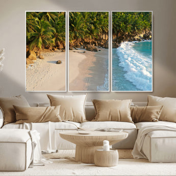 82312665-MGV-CV-36X24-Tropical Beach Wall Art Canvas Print, Framed Ocean Waves Art Picture Print, Palm Trees Perfect Coastal Minimalist Decor Artwork